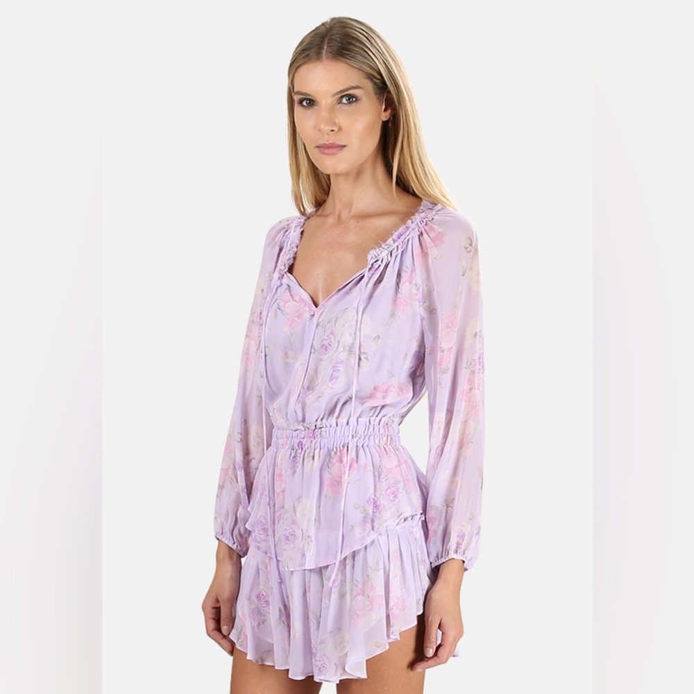 LoveShackFancy Pop Over Mini Dress in Hibiscus